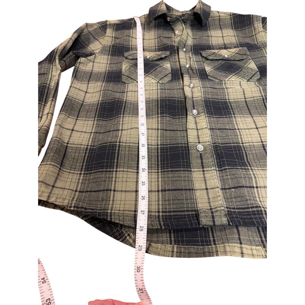 PURPLE BRAND Men's Plaid Flannel Shirt Size SMALL Green Black Heavyweight - Picture 7 of 11